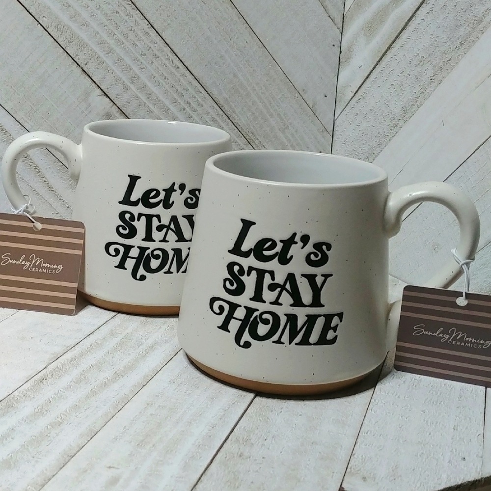 NWT Sunday Morning Ceramics Set Of 2 Let's Stay Home
